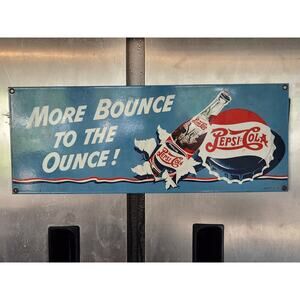 Pepsi Cola More Bounce To The Ounce 18" Ande Rooney Porcelain Enameled Sign 1992